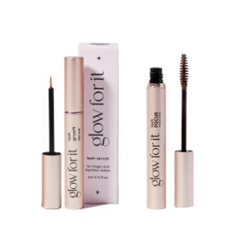 Glow For It - Lash Growth Serum and Brown Growth Mascara Duo | Instant and Long Term Eyelash Length & Volume | Tripeptide Lash-Care Formula | Vegan, Water-Soluble & Cruelty-Free | 3ml & 6ml