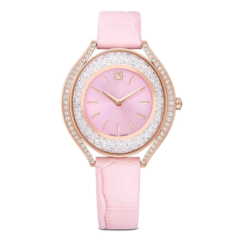 Swarovski Crystalline Aura Watch, Swiss Made, Leather Strap, Pink, Rose Gold-Tone Finish