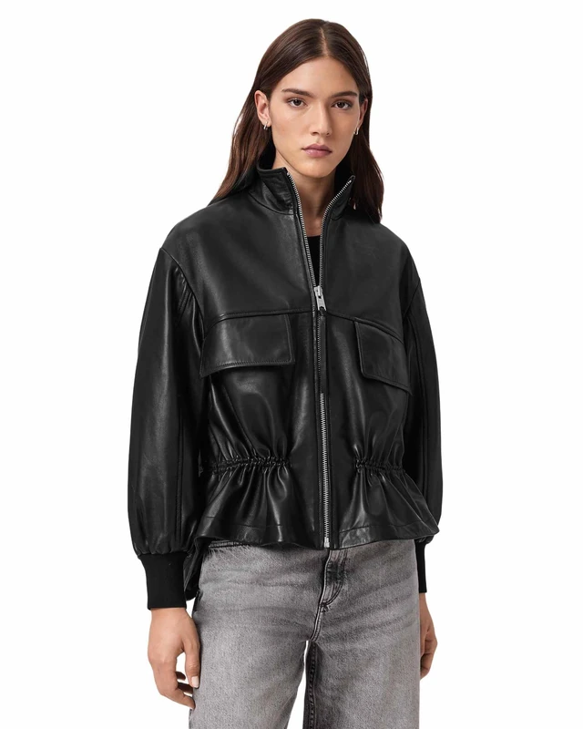 Allsaints Women's Flor Leather Jacket, Black, 8