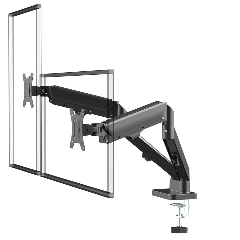 Maclean MC-134 Bracket for 2 Monitors, Double Monitor Mount 17-32 Inches, Gas Spring Height Adjustable, Up to 10 kg, VESA 75 x 75, 100 x 100, Ergonomic Table Clamp/Cable Hole, Black