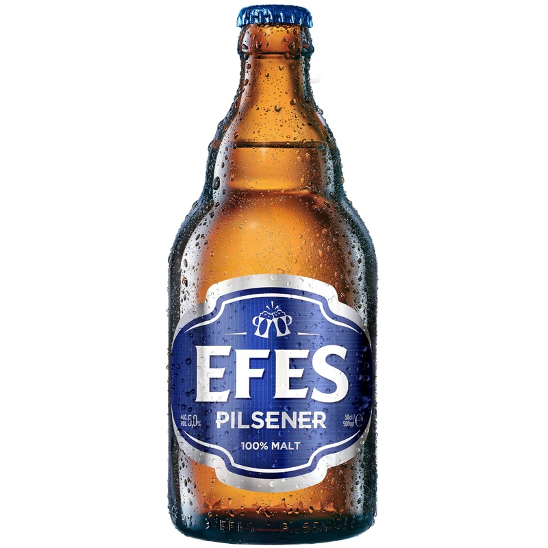 Efes Pilsener Steinie Lager Beer 20 x 500ml Bottles, 5% ABV – Turkish Lager (Steinie Shape) – Crisp, Balanced, Easy-Drinking – Perfect Chilled Serve for BBQs, Parties & with Mediterranean Food
