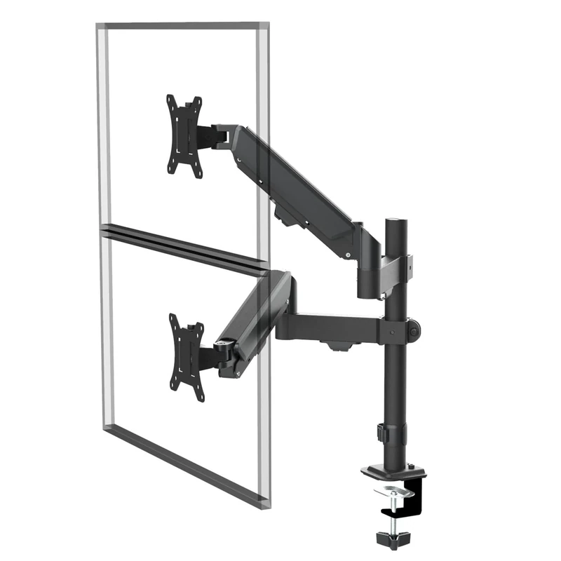 Maclean MC-136 Double Monitor Mount for 17-32 Inch Monitors with Gas Spring Height Adjustment, Ergonomic Swivel Monitor Arm for Office, Home Office & Gaming, Black