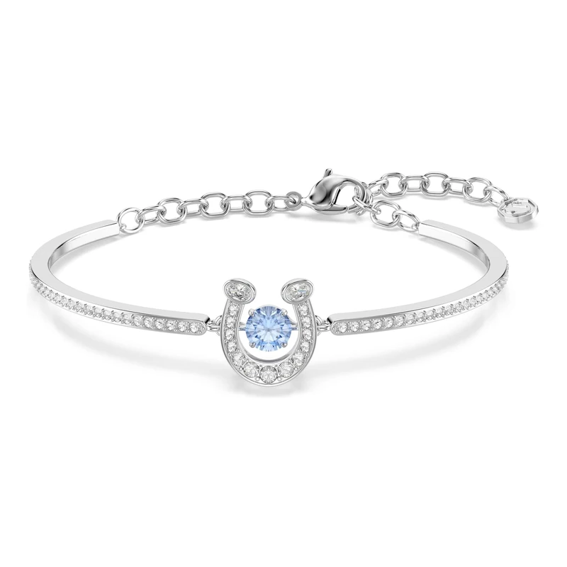 Swarovski Symbolica Bangle, Round Cut, Pavé, Horse Shoe, Blue, Rhodium Plated