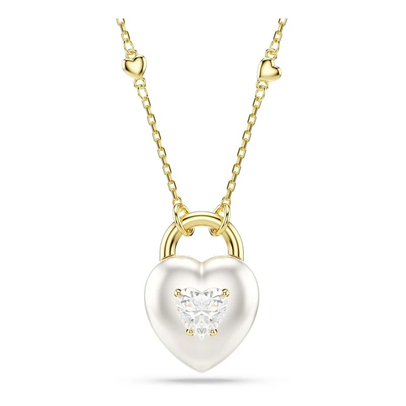 Swarovski Idyllia pendant, Mixed cuts, Heart, White, Gold-tone plated