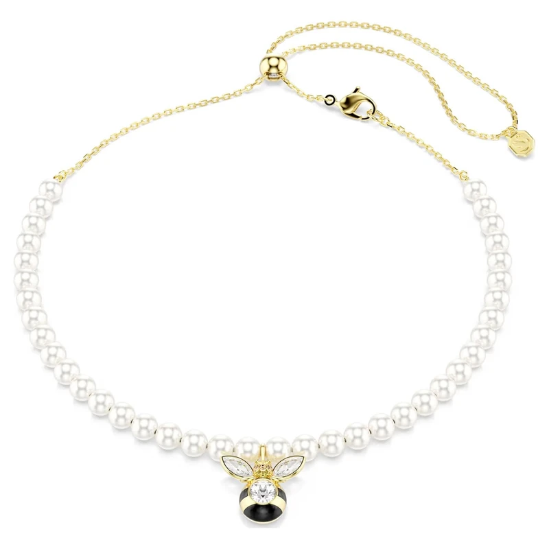 Swarovski Idyllia Choker, Crystal Pearl, Mixed Cuts, Bee, White, Gold-Tone Plated