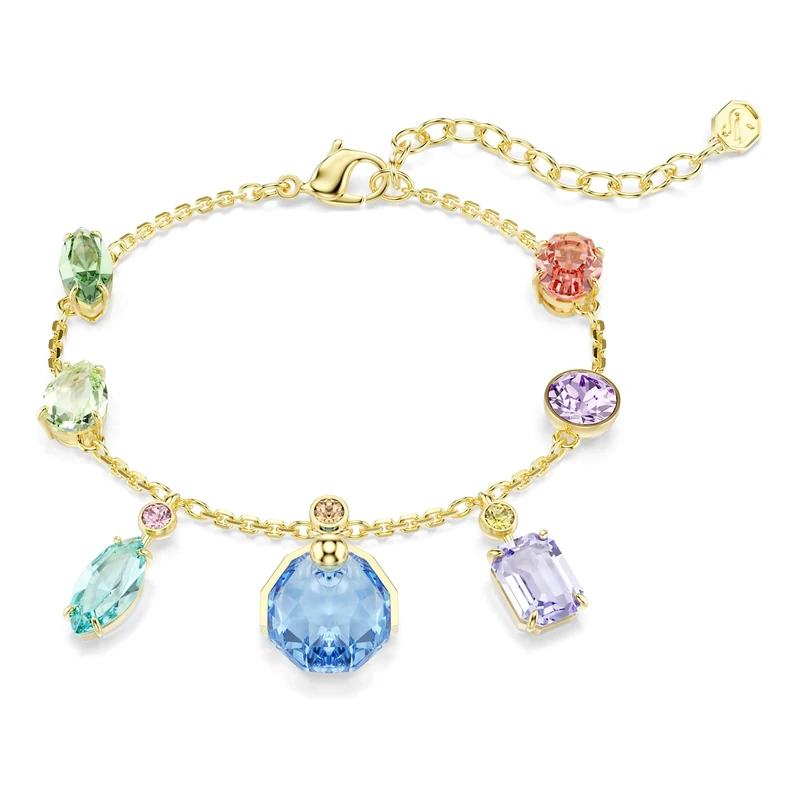 Swarovski Gema bracelet, Mixed cuts, Dangling crystals, Multicolored, Gold-tone plated