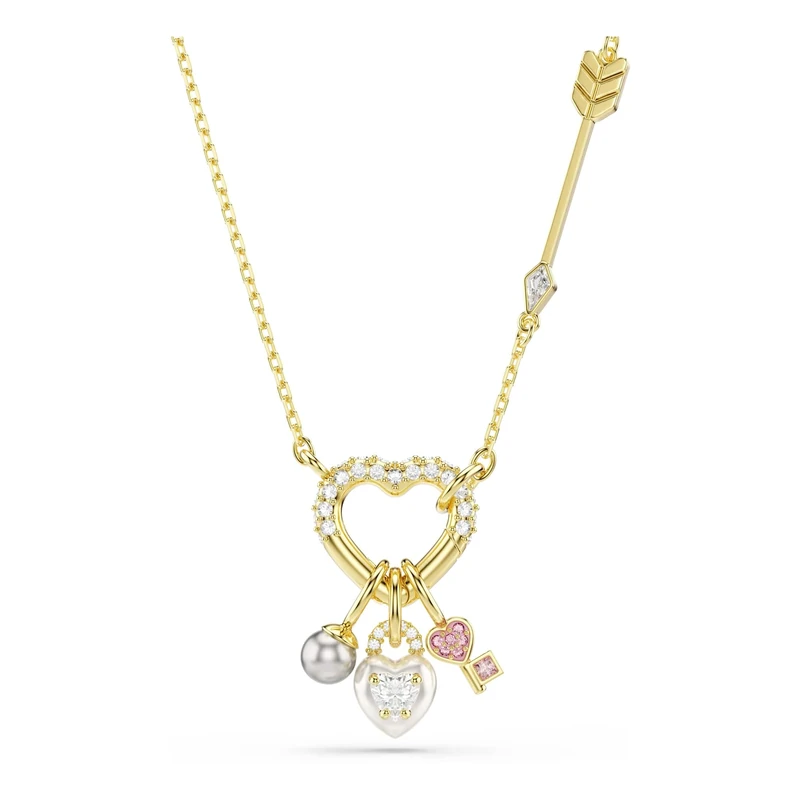 Swarovski Idyllia pendant, Mixed cuts, Heart, Key, Pink, Gold-tone plated