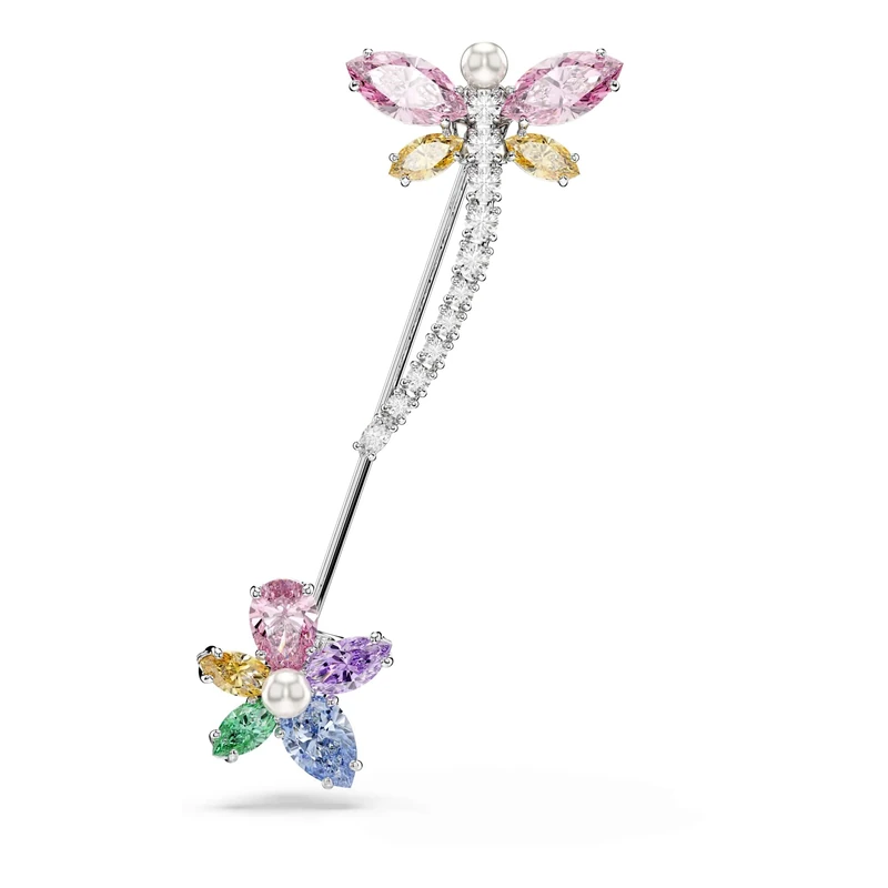 Swarovski X Ariana Grande Brooch, Mixed Cuts, Dragonfly, Multicolored, Rhodium Plated