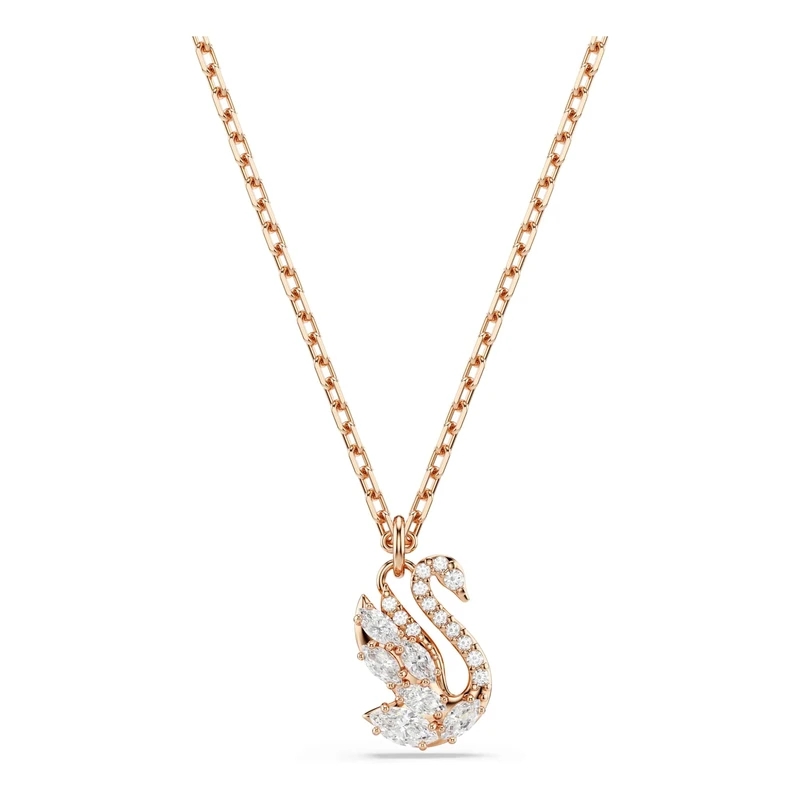 Swarovski Swan Pendant, Mixed Cuts, Swan, White, Rose Gold-Tone Plated