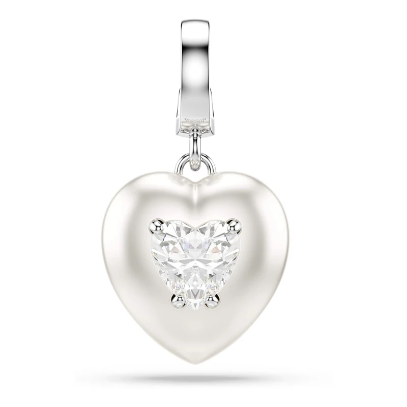 Swarovski Idyllia Charm, Mixed Cuts, Pearl-Colored Coating, Heart, White, Rhodium Plated