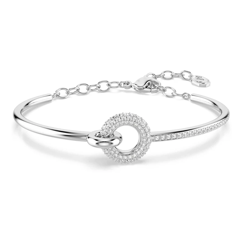 Swarovski Dextera Bangle, Round Cut, White, Rhodium Plated