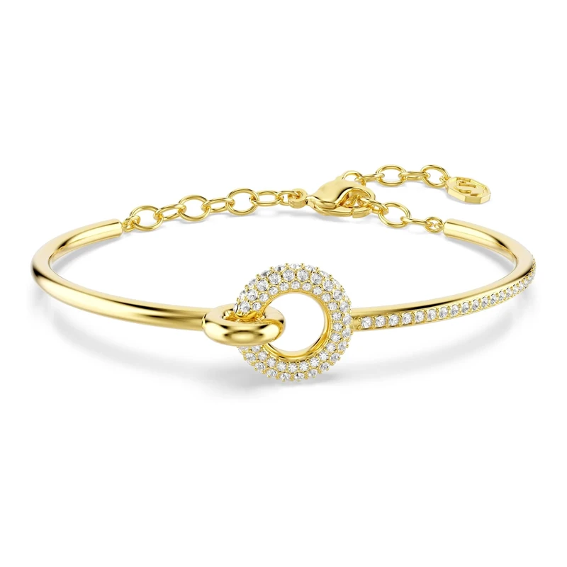 Swarovski Dextera Bangle, Round Cut, White, Gold-Tone Plated