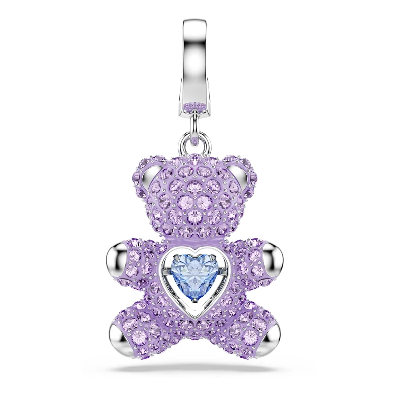 Swarovski Idyllia Charm, Mixed Cuts, Teddy, Purple, Rhodium Plated