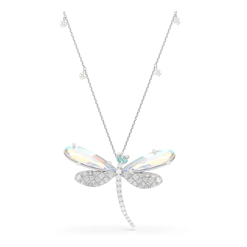 Swarovski X Ariana Grande Pendant And Brooch, Mixed Cuts, Dragonfly, Green, Rhodium Plated