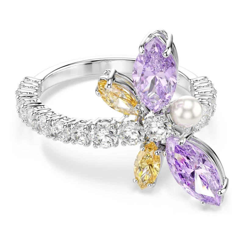 Swarovski X Ariana Grande Motif Ring, Mixed Cuts, Dragonfly, Multicolored, Rhodium Plated