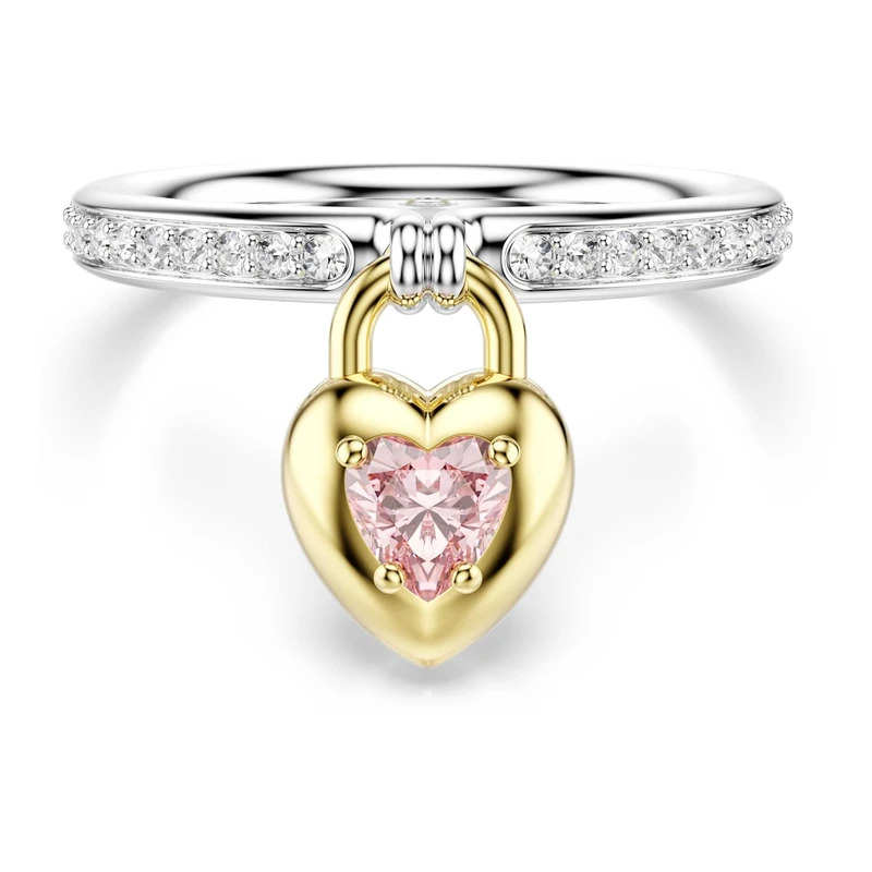 Swarovski Idyllia Motif Ring, Mixed Cuts, Heart, Pink, Mixed Metal Finish