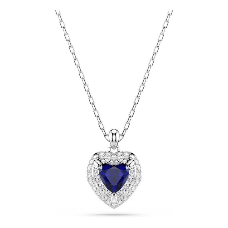 Swarovski One Pendant, Heart Cut, Pavé, Heart, Blue, Rhodium Plated