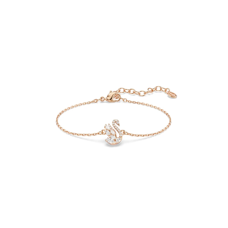 Swarovski Swan Bracelet, Mixed Cuts, Swan, White, Rose Gold-Tone Plated