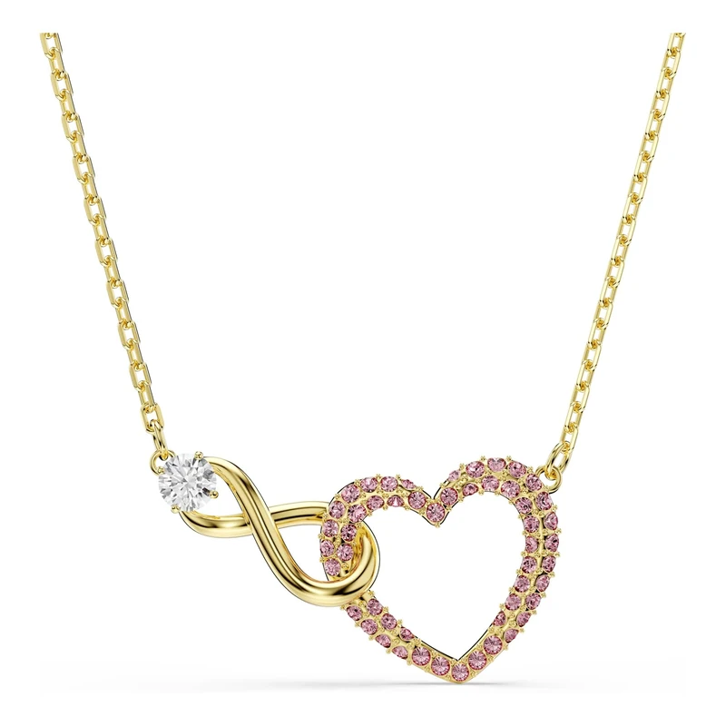 Swarovski Hyperbola pendant, Round cut, Pavé, Infinity and heart, Pink, Gold-tone plated