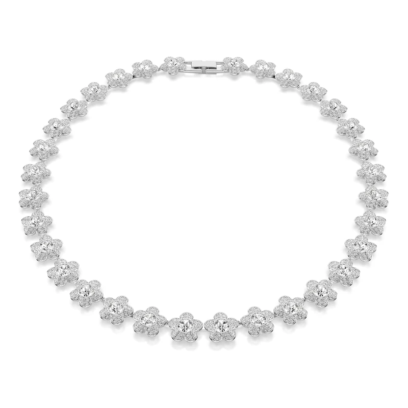 Swarovski X Ariana Grande Necklace, Round Cut, Flower, White, Rhodium Plated