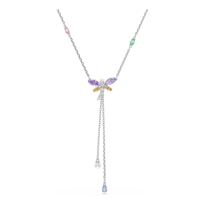 Swarovski X Ariana Grande Y Necklace, Mixed Cuts, Dragonfly, Multicolored, Rhodium Plated