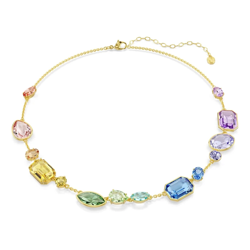 Swarovski Gema necklace, Mixed cuts, Multicolored, Gold-tone plated