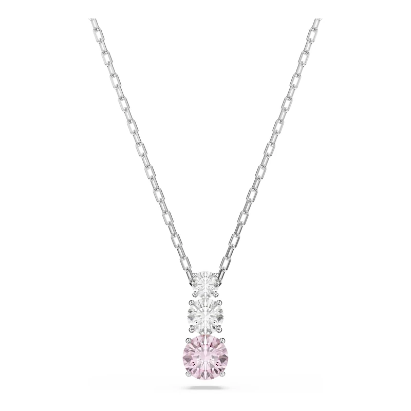 Swarovski Stilla Attract pendant, Round cut, Pink, Rhodium plated
