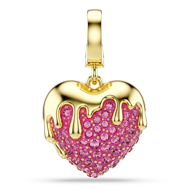 Swarovski Idyllia Charm, Round Cut, Heart, Pink, Gold-Tone Plated