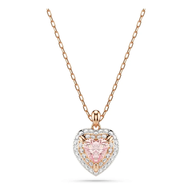 Swarovski One Pendant, Heart Cut, Pavé, Heart, Pink, Mixed Metal Finish