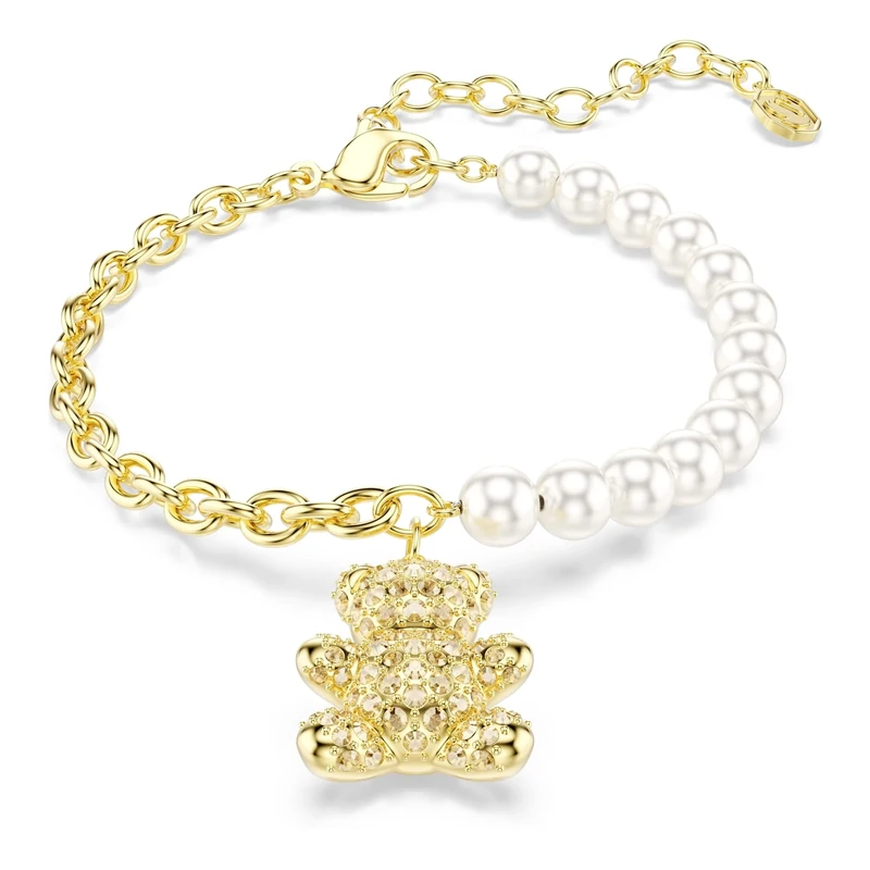 Swarovski Idyllia bracelet, Crystal pearl, Round cut, Teddy, Gold tone, Gold-tone plated