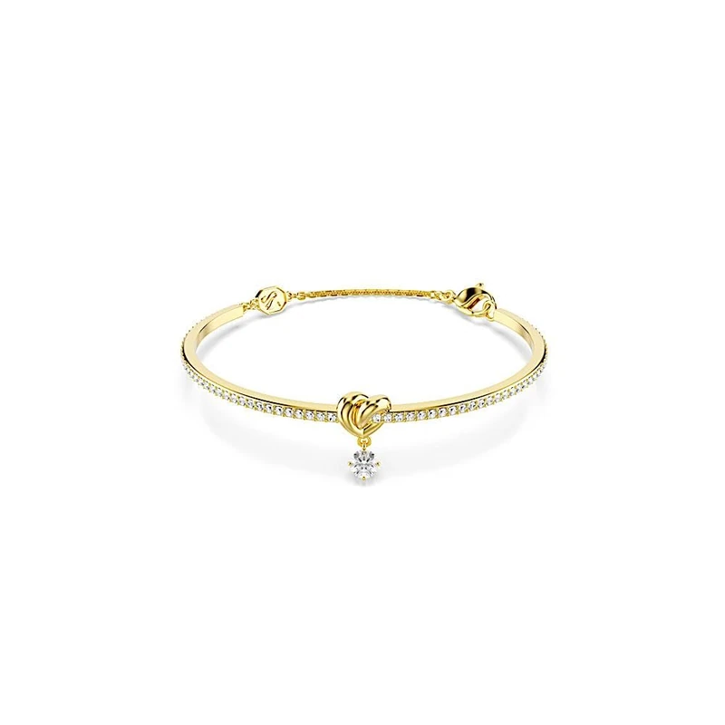 Swarovski Lifelong Bangle, Round Cut, Heart, White, Gold-Tone Plated