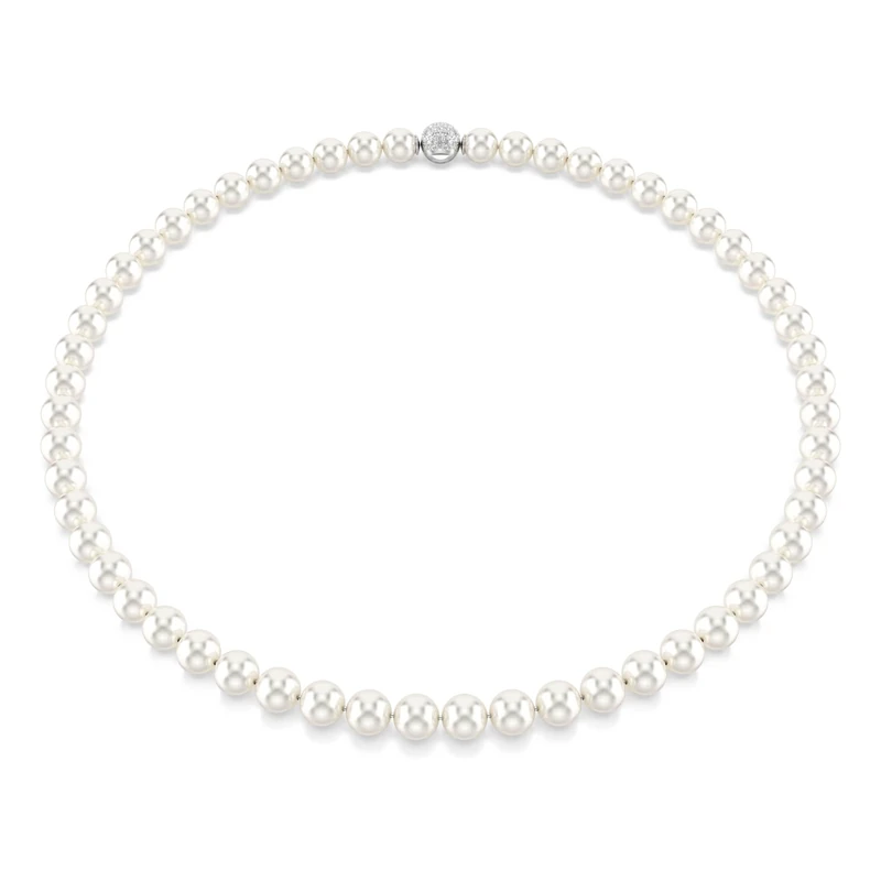 Swarovski Matrix Necklace - White Crystal Pearl - Rhodium Plated