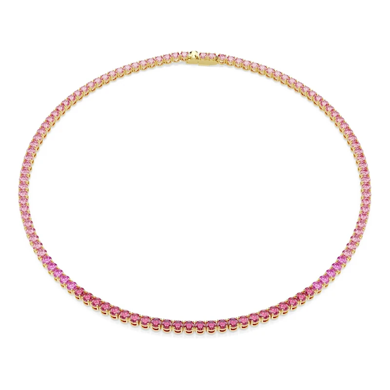 Swarovski Matrix Tennis necklace, Round cut, Pink, Gold-tone plated