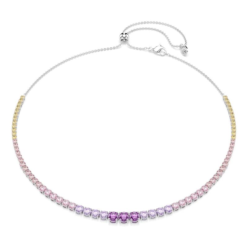 Swarovski Matrix Tennis Necklace, Gradient Of Round Cuts, Multicolored, Rhodium Plated