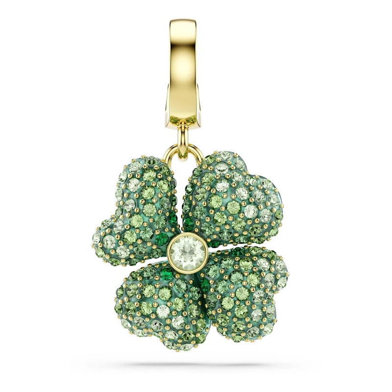 Swarovski Idyllia Charm, Clover, Green, Gold-Tone Plated