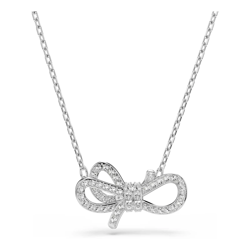Swarovski Lifelong Pendant, Pavé, Bow, White, Rhodium Plated