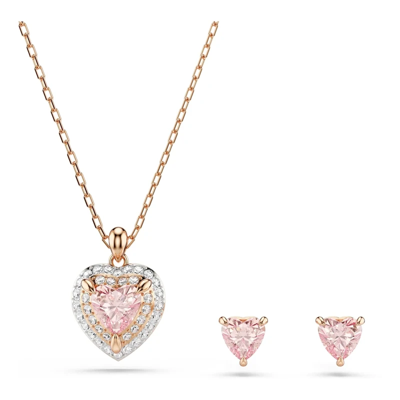 Swarovski One set, Heart cut, Pavé, Heart, Pink, Mixed metal finish