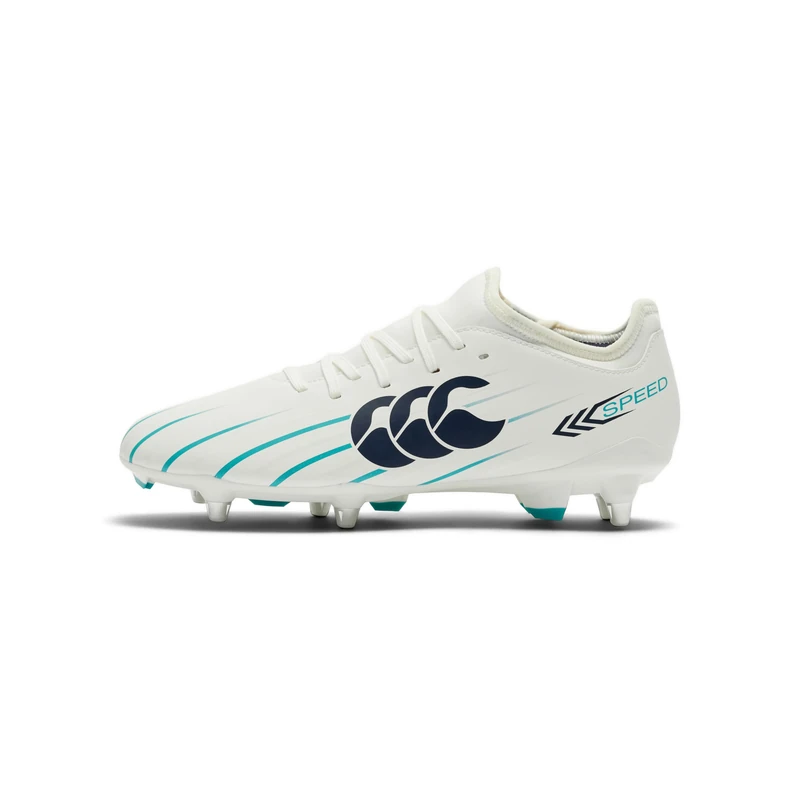 Canterbury Adult Unisex Speed Falcon 2.0 Team Soft Ground Rugby Boot, White/Baltic Green, 10.5