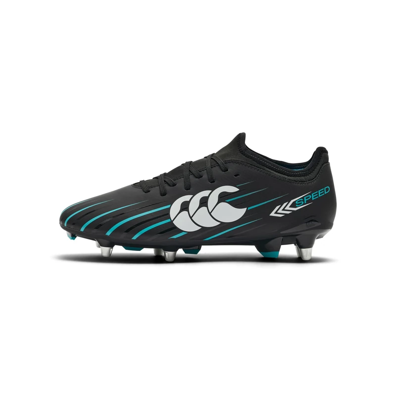 Canterbury Adult Unisex Speed Falcon 2.0 Team Soft Ground Rugby Boot, Jet Black/Baltic Green, 9.5