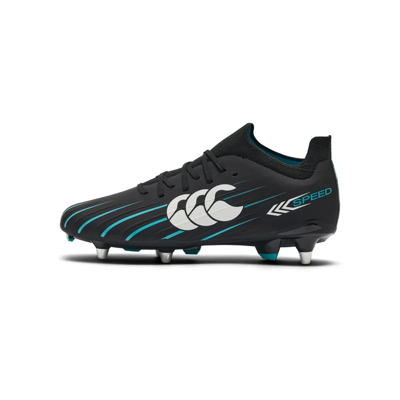 Canterbury Adult Unisex Speed Falcon 2.0 Pro Soft Ground Rugby Boot, Jet Black/Baltic Green, 7.5