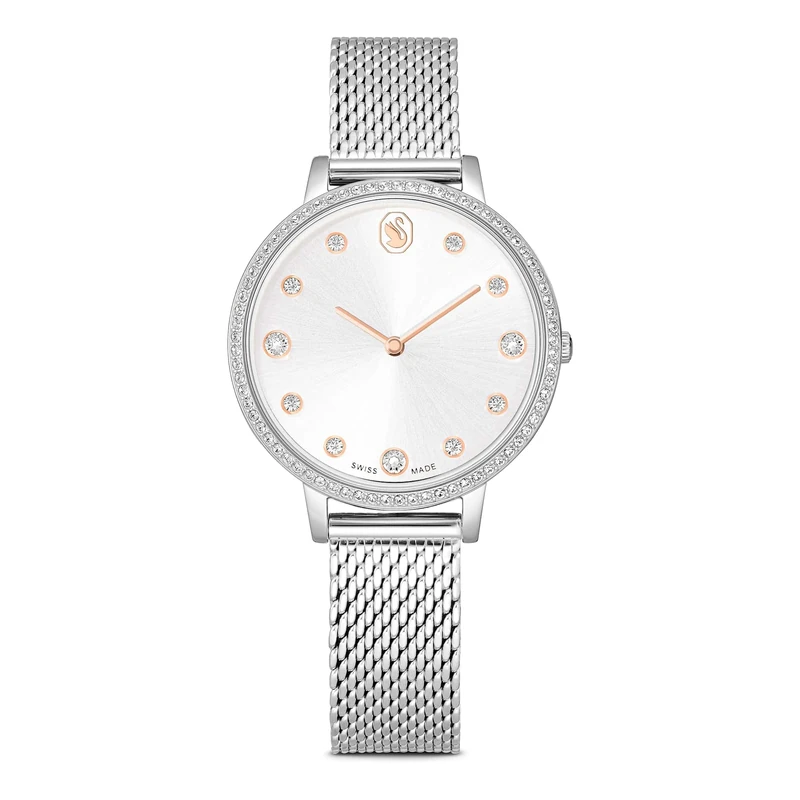 Swarovski Clarica Watch, Swiss Made, Metal Bracelet, Silver Tone, Stainless Steel - Image 1