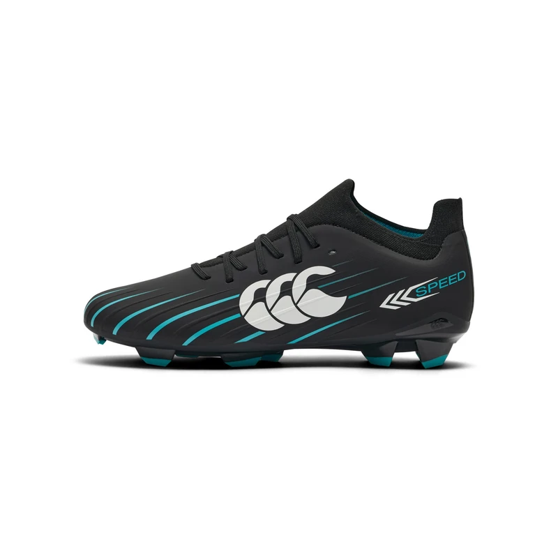 Canterbury Adult Unisex Speed Falcon 2.0 Pro Firm Ground Rugby Boot, Jet Black/Baltic Green, 6
