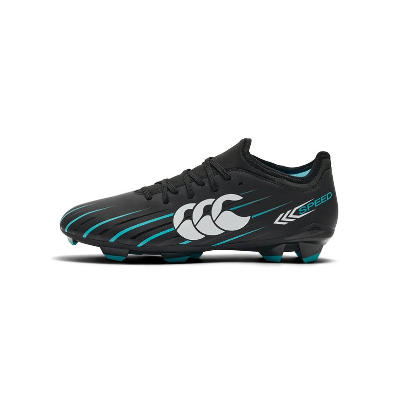 Canterbury Adult Unisex Speed Falcon 2.0 Team Firm Ground Rugby Boot, Jet Black/Baltic Green, 10