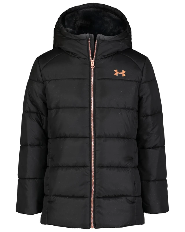 Under Armour Girls Willow Parka Jacket – Warmest Water-Repellent Breathable Winter Coat with Butterfleece Lining, Quilted Insulation & Hood, Black/Gold, 10-11 Years
