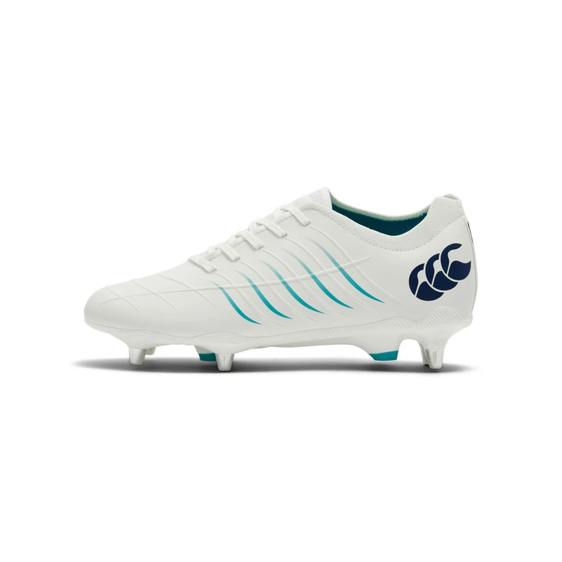 Canterbury Adult Unisex Phoenix 2.0 Pro Soft Ground Rugby Boot, White/Baltic Green, 6.5
