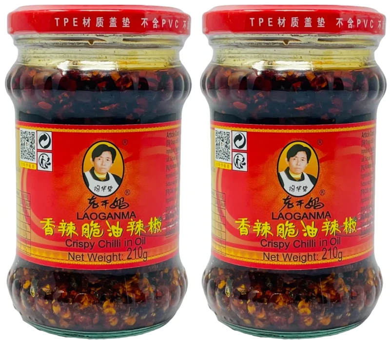 Laogań ma Crispy Chilli Oil 210 Each (Pack of 2) – Famous Chinese Spicy Chilli Oil for Cooking, Dipping, and Topping
