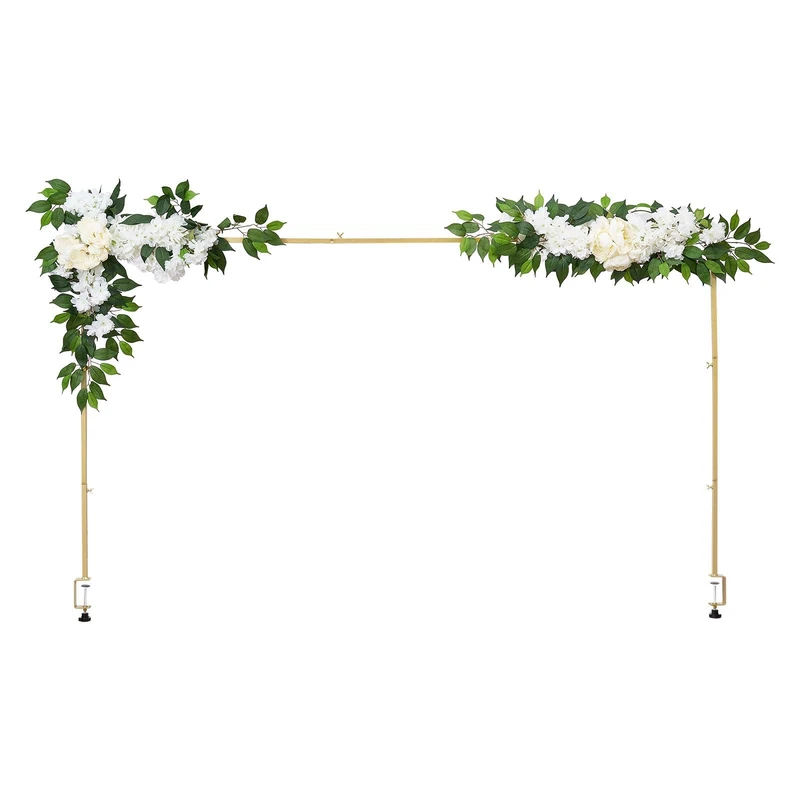 VEVOR Over the Table Rod Stand with Clamps, Adjustable 28"-98" Length & 13"-42" Height, Table Arch Stand with Floral Accessories, Gold Balloon Frame for Wedding Birthday Party Christmas Decoration