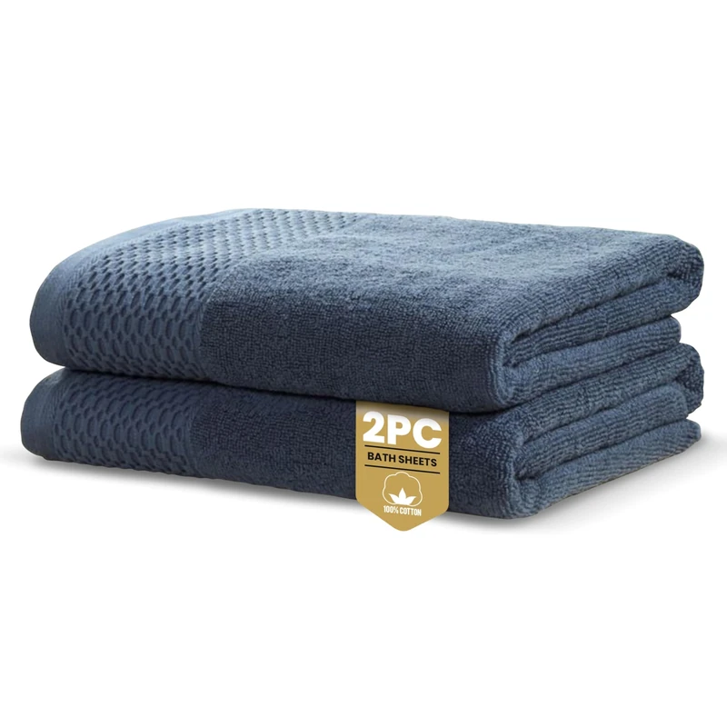 Rapport Home Eden Weave Bath Sheets 2 Pack | Pacific Blue 90x140cm | Luxurious 500GSM 100% Cotton | Oeko-Tex Certified Absorbent & Soft Bathroom Towels