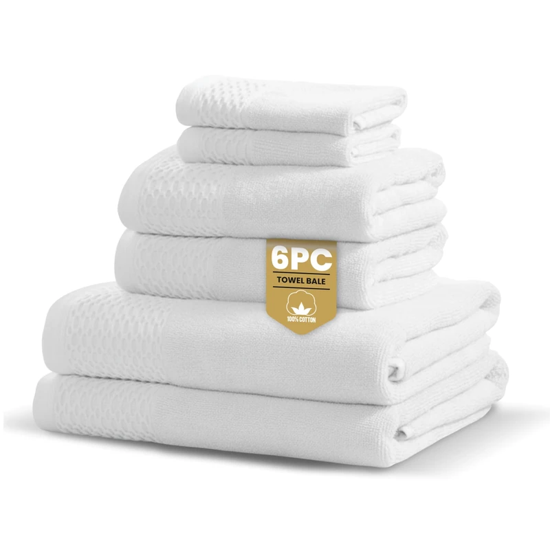 Rapport Home Eden Weave 6-Piece Towel Bale – Luxurious 100% Cotton Set | 500GSM Soft Absorbent Towels, Quick-Dry Comfort & Elegant Bathroom Style | Bale White