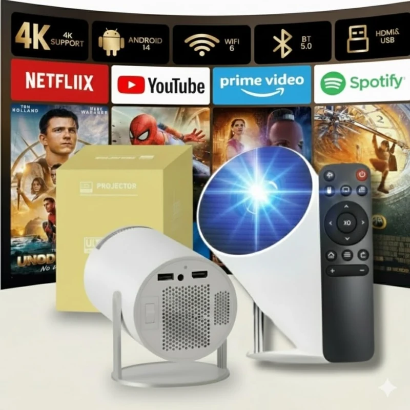 Mini Projector for Bedroom, Smart Home Cinema TV Bedroom Mini Portable Projector, Compact LED Brightlight Indoor & Outdoor Projector for Home Cinema Movies & Office Presentations.